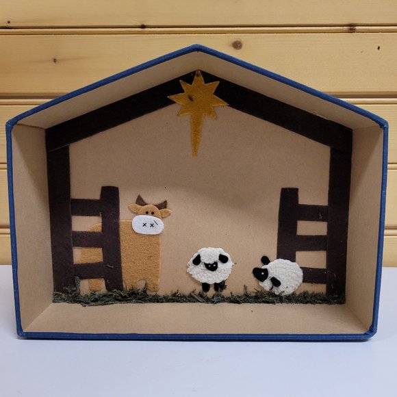 Nativity Christmas Set 7 Clay Figure Ornaments BAF 2004 Felt Box Manger - Picture 8 of 9